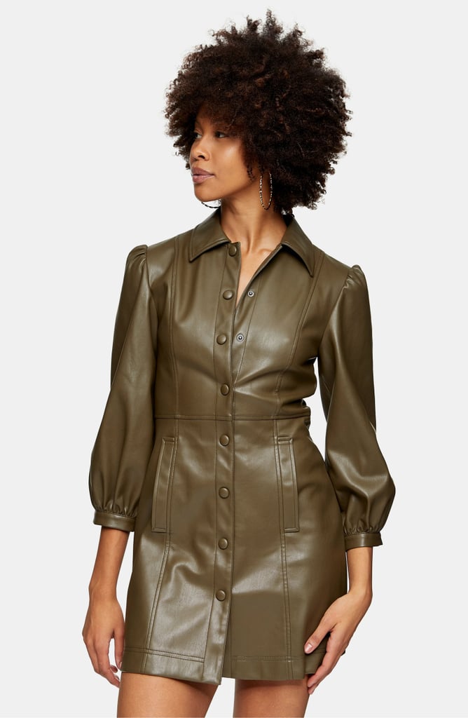 Topshop Long Sleeve Faux Leather Shirtdress | Best Long-Sleeved Dresses ...