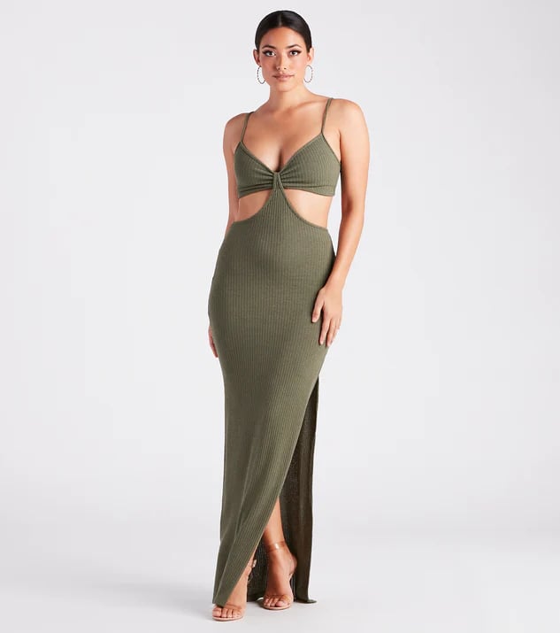 Windsor's Easy Decision V-Neck Cutout Maxi Dress in Olive (£43)