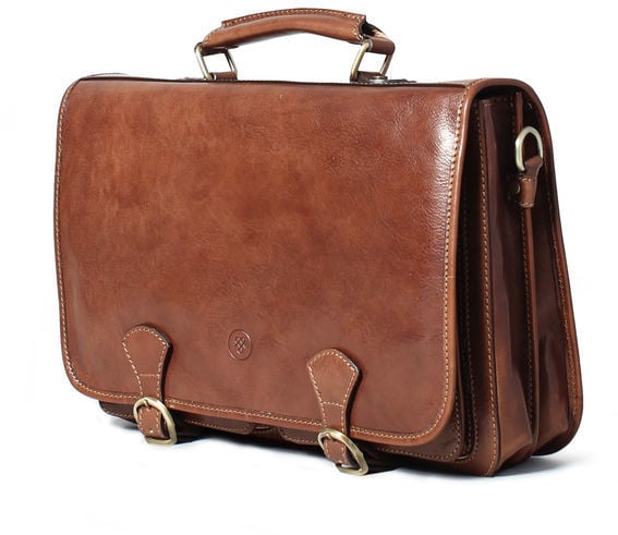Maxwell Scott Luxury Tan Leather Briefcase Satchel