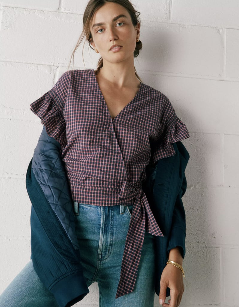 Something Gingham: Madewell Flutter-Sleeve Side-Tie Wrap Top