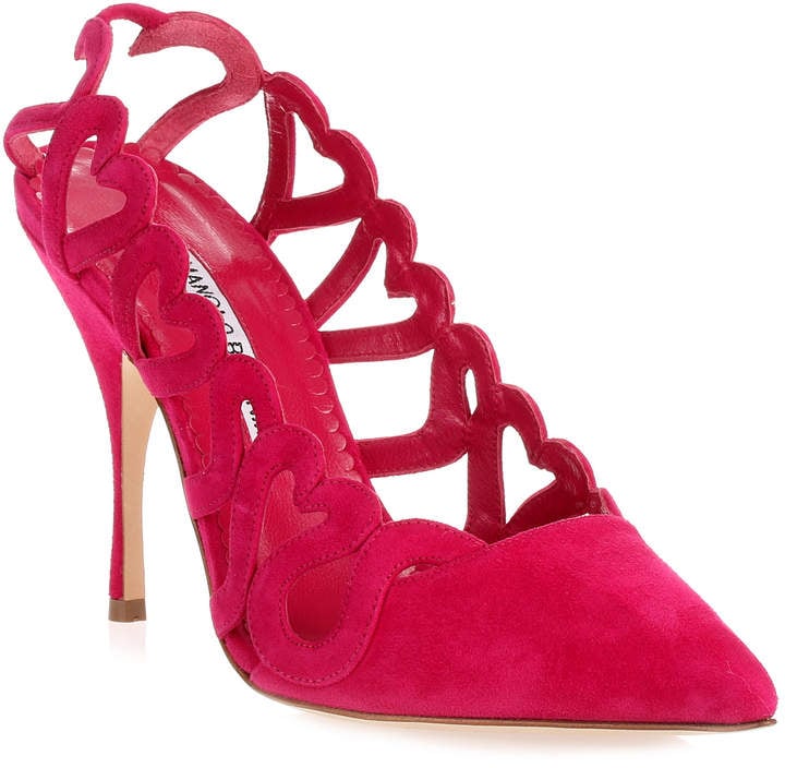 Manolo Blahnik Wanga Pink Suede Heart Pump