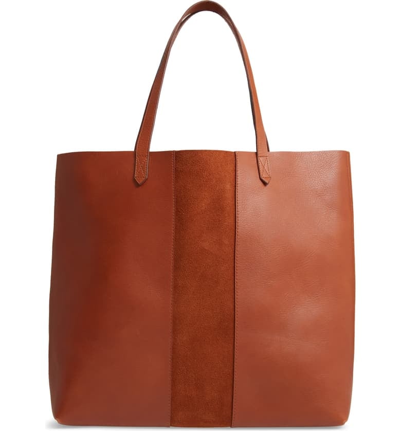 Madewell Suede-Stripe Transport Leather Tote