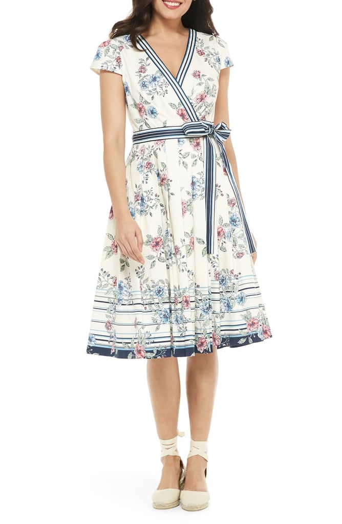 Gal Meets Glam Collection Teresa Floral & Stripe Cotton Wrap Dress