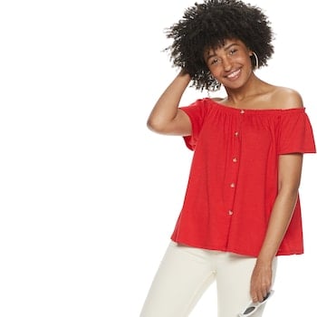 POPSUGAR Off-the-Shoulder Button Front Top