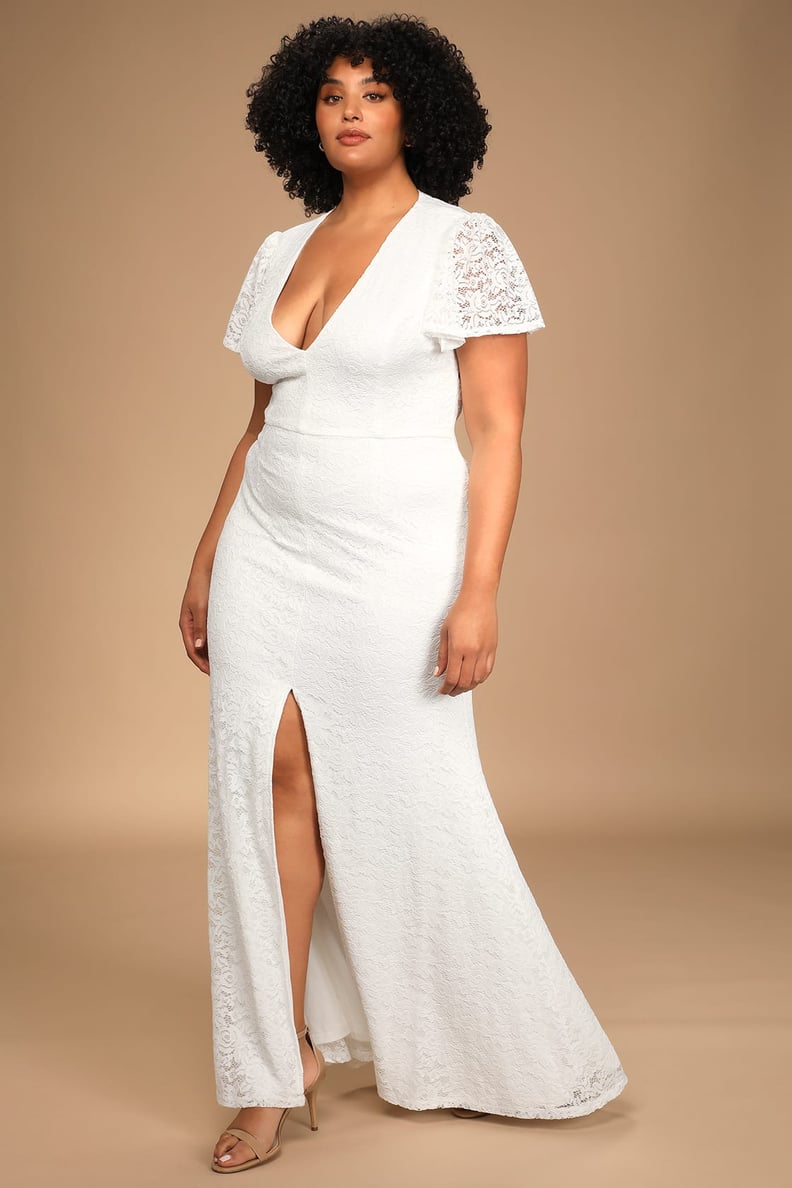 Courthouse Wedding Dress Idea: Lulus Your Hand in Mine White Lace Flutter Sleeve Maxi Dress