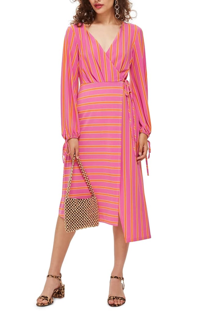 Topshop Stripe Wrap Midi Dress