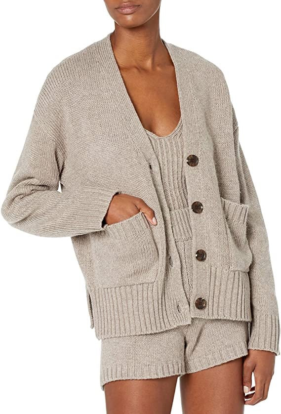 The Drop Brigitte Chunky Button-Front Pocket Ribbed Cardigan