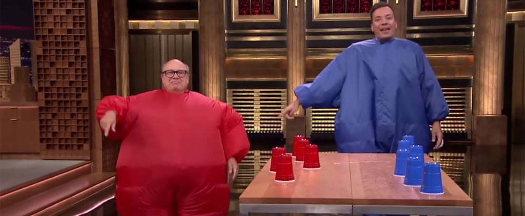 Jimmy Fallon and Danny DeVito Inflatable Flip Cup Video