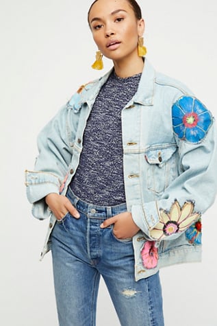 Free People Specialty Floral Denim Jacket