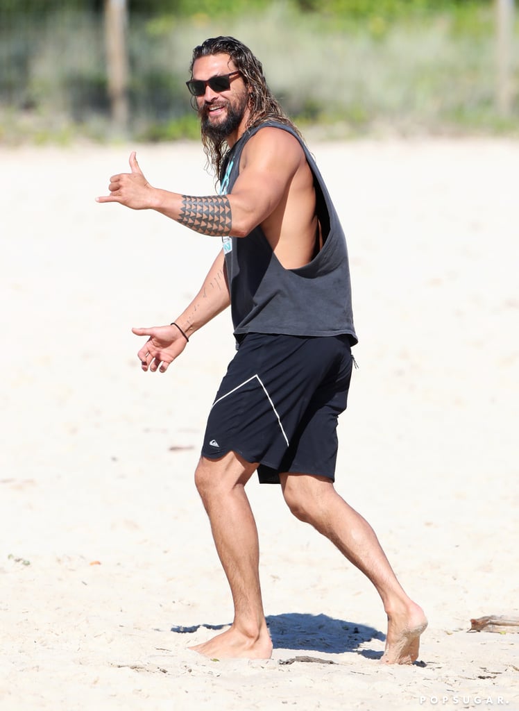 Jason Momoa on the Beach in Queensland July 2017