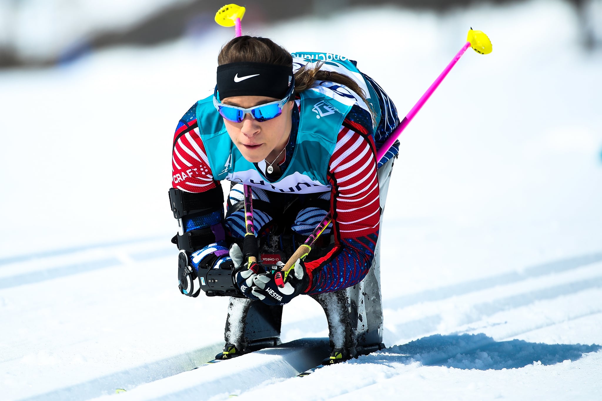 PYEONGCHANG-GUN, SOUTH KOREA - MARCH 11:  Oksana Masters of the United States competes in the Women's Cross Country 12km - Sitting event at Alpensia Biathlon Centre during day two of the PyeongChang 2018 Paralympic Games on March 11, 2018 in Pyeongchang-gun, South Korea.  (Photo by Lintao Zhang/Getty Images)