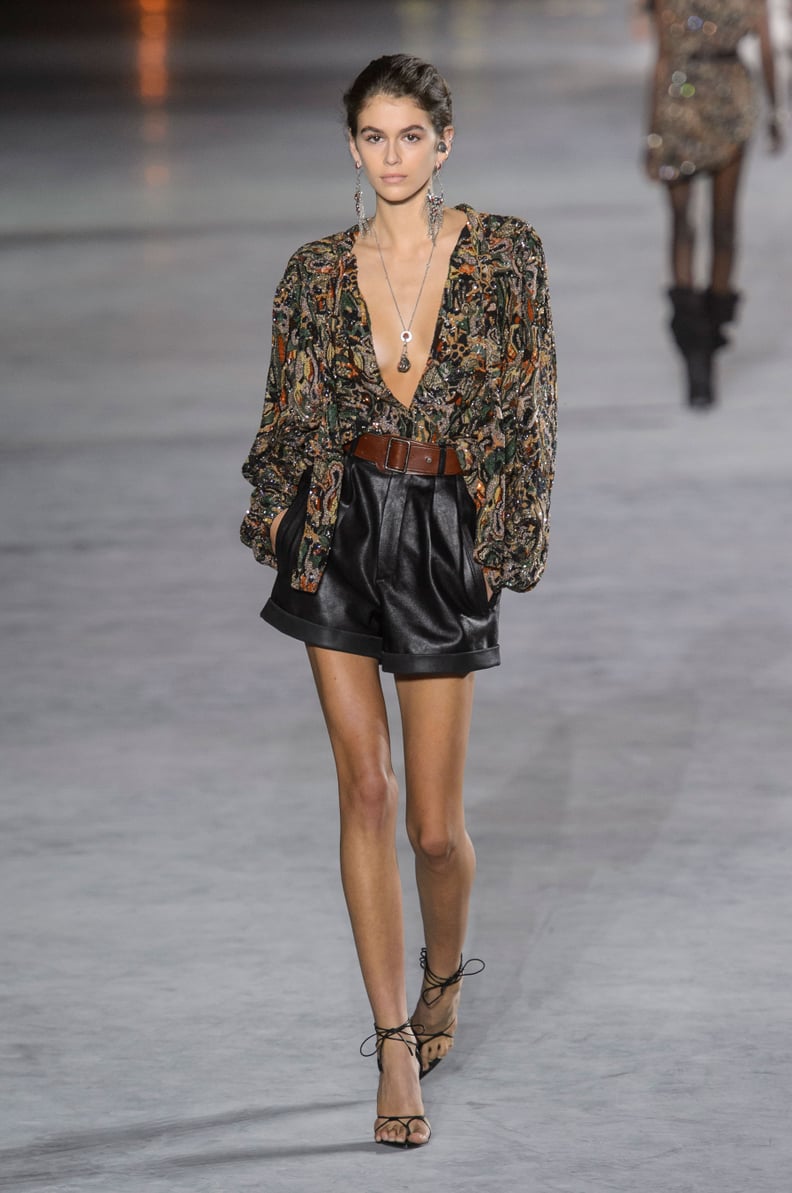 Kaia Walked Down the Saint Laurent Runway in Leather Shorts