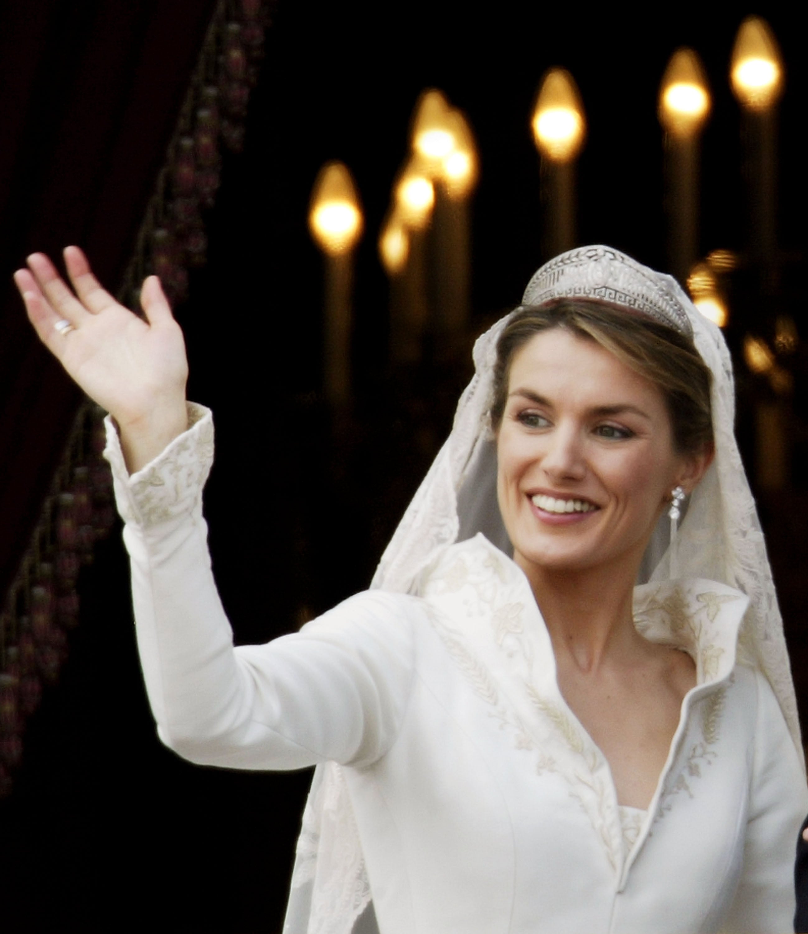princess letizia of spain wedding dress Happy wedding anniversary to King Felipe V. and Queen Letizia of Spain  , The then Letizia Ortiz and Prince Felipe got married on the 22nd  May 2004 in the Almudena-Cathedral in Madrid., Felipe and