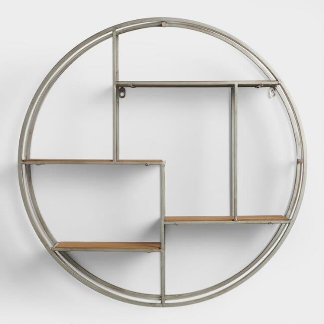 Round Wood and Metal Mateo Wall Storage