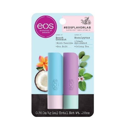 Eos Flavour Lab Lip Balm Sticks in Salted Coconut and Eucalyptus Spearmint Tea