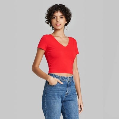 Wild Fable Short Sleeve V-Neck Cropped T-Shirt