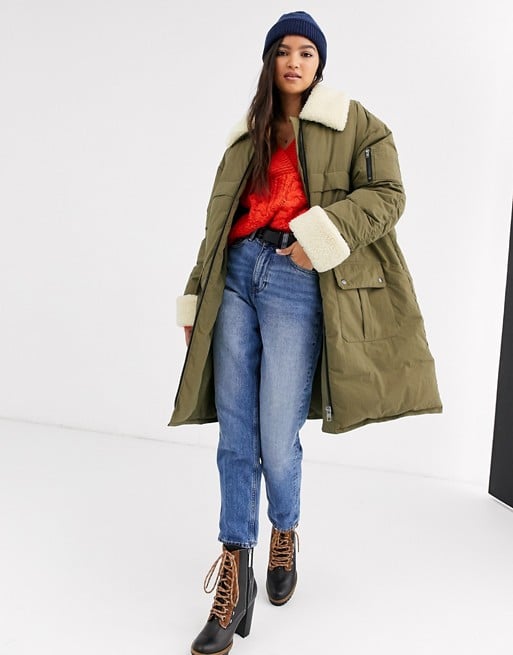 ASOS Desgin Borg Paneled Padded Coat