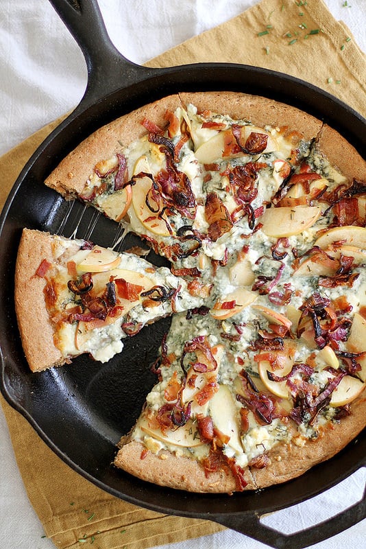 Caramelized Apple, Bacon, and Blue Cheese Pan Pizza Fall Recipes