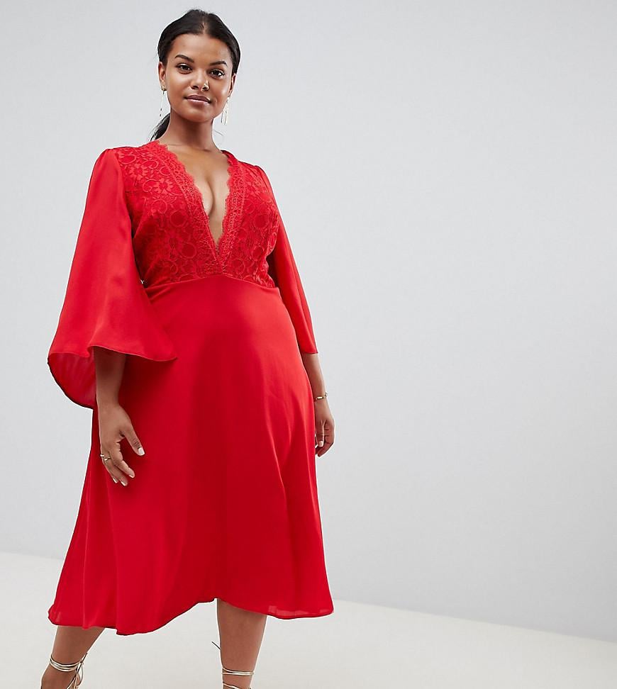 John Zack Plus Lace Top Midi Skater Dress