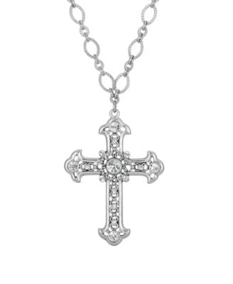 2028 Silver-Tone Crystal Large Cross 28" Necklace