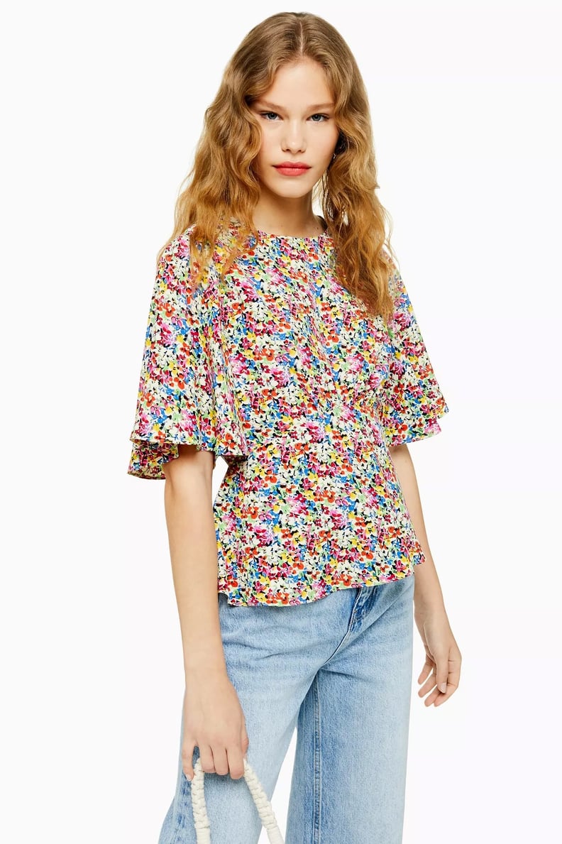 Topshop Austin Floral Print Angel Sleeve Blouse