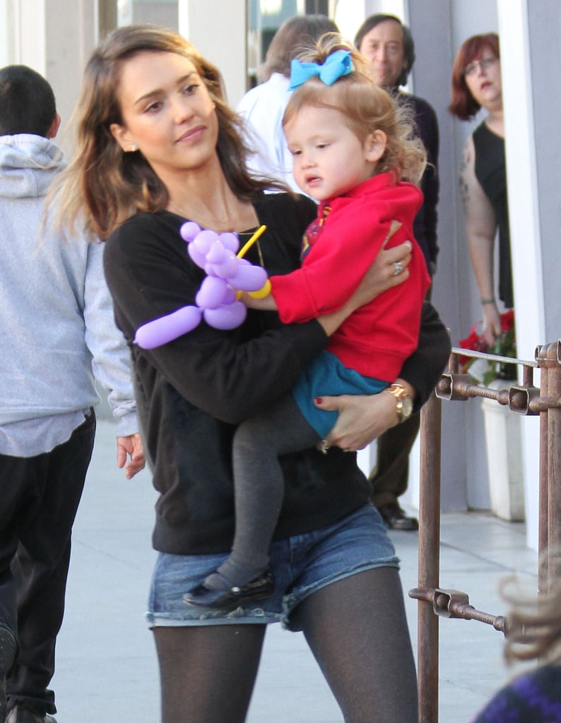 Jessica Alba held her daughter Haven while out and about in LA on Saturday.