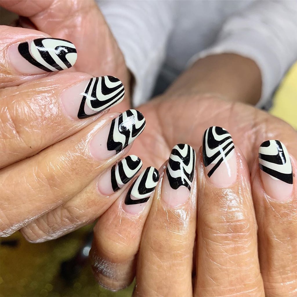 Black And White Patchwork Fire Pattern Coffin Ballerina Witch Fake Nails  Press On Manicure With Full Tips From Hisweet, $24.48 | DHgate.Com