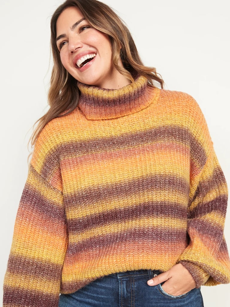 Pumpkin Vibes: Old Navy Striped Shaker-Stitch Turtleneck Sweater