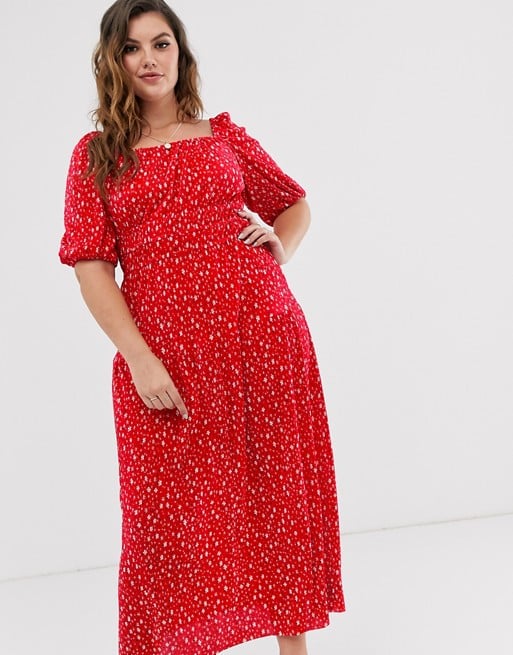 ASOS Design Curve Prairie Plisse Maxi Dress With Tiered Hem