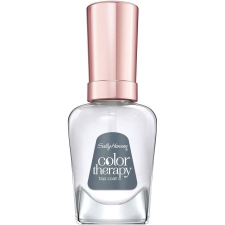 "No manicure is complete and professional looking without a top coat. The Color Therapy Top Coat seals in the nail color and provides a shiny finish for an extended wear and is enriched with even more Argan, Acai and Evening Primrose oil. The oil formula has nourishing and moisturizing qualities which helps dry nails look healthier — from my perspective it feels like it brings them back to life."   
Sally Hansen Color Therapy Top Coat  ($7)