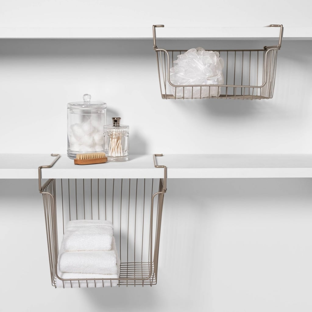 For Shelves: Threshold Stackable Hanging Bin Brushed Nickel