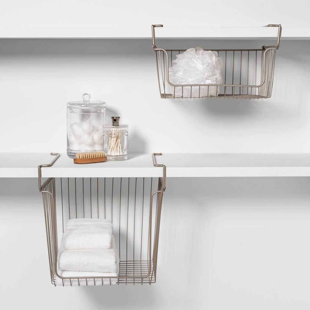 Organizer For Shelves: Threshold Stackable Hanging Bin Brushed Nickel