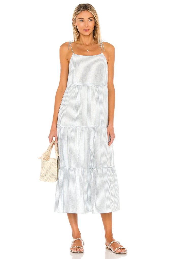 Saylor Posey Midi Dress in Blue and Creme from Revolve.com