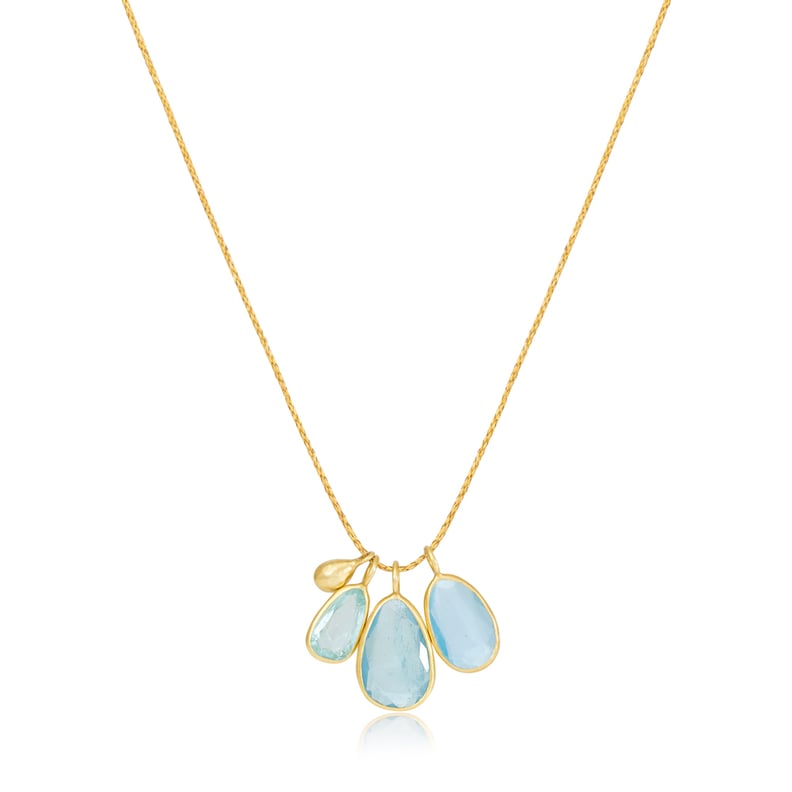 Pippa Small 18KT Gold And Triple Aquamarine Collette Set Necklace