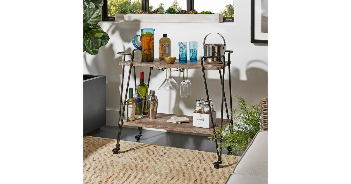 HomeSullivan Arnold Dark Bronze Bar Cart With Wine Glass Storage Chic