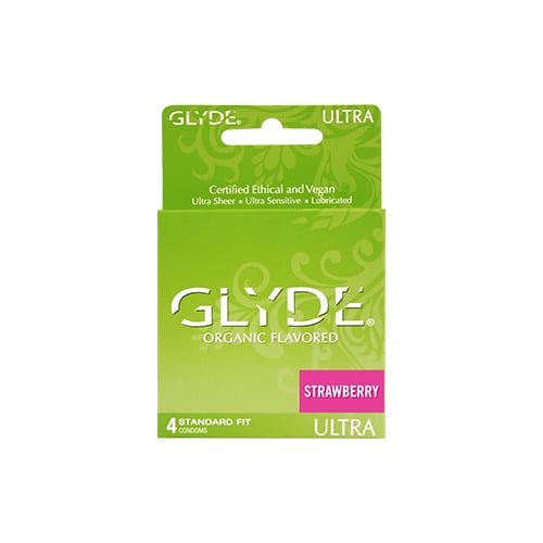 Glyde Ultra certified ethical and vegan condom, strawberry flavored ($7 for 4 pack)