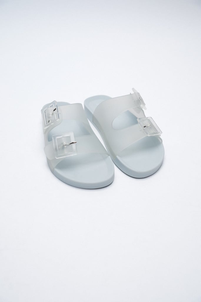 Zara Rubberized Buckle Slide Sandals