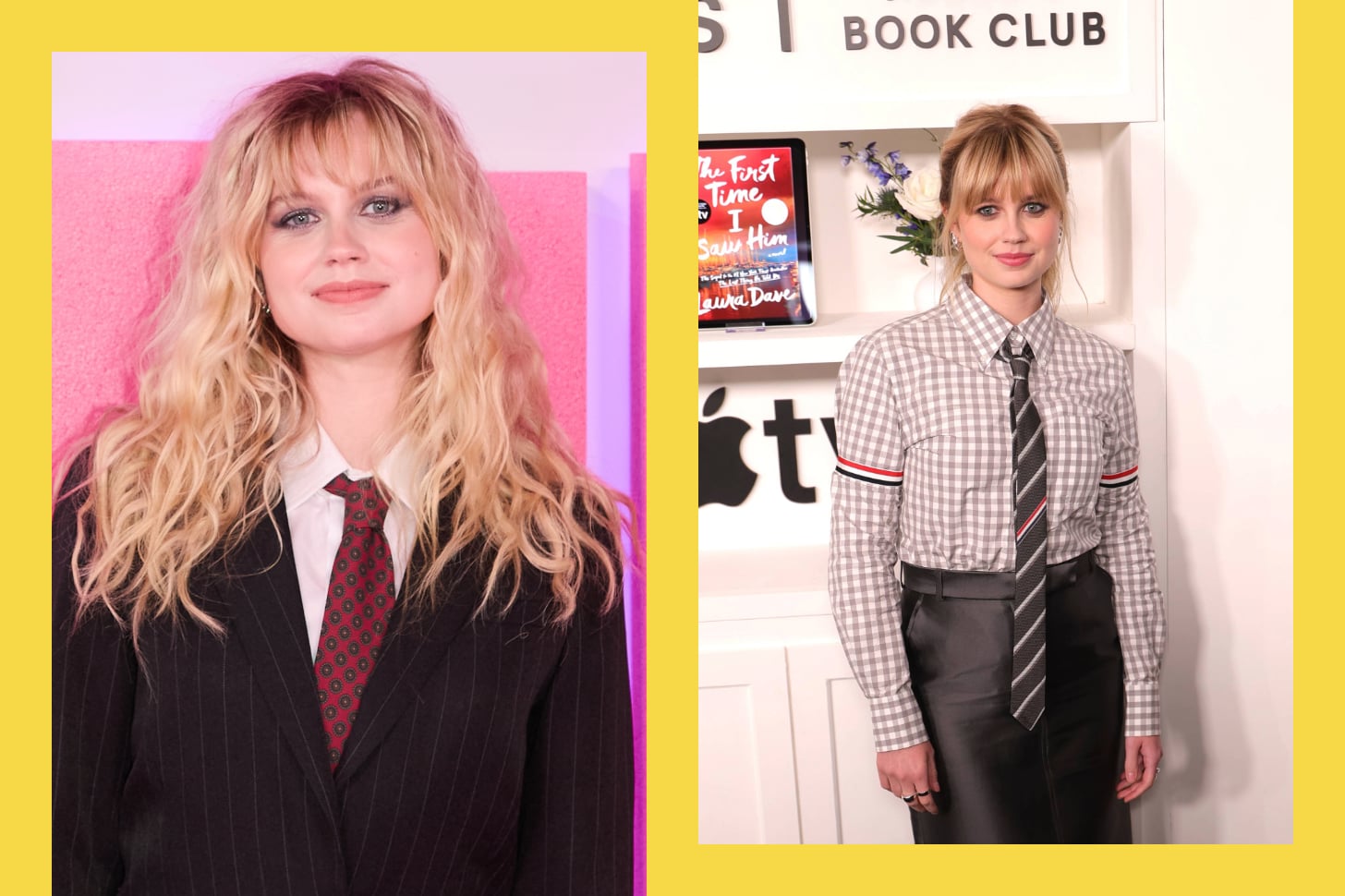 Side by side photos show Angourie Rice at various press events