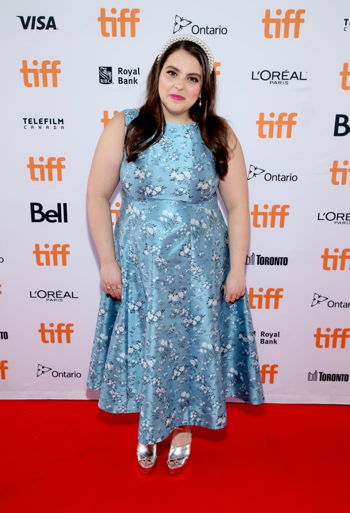 During the How To Build A Girl premiere, Beanie wore a printed baby blue Erdem dress with a white headband.