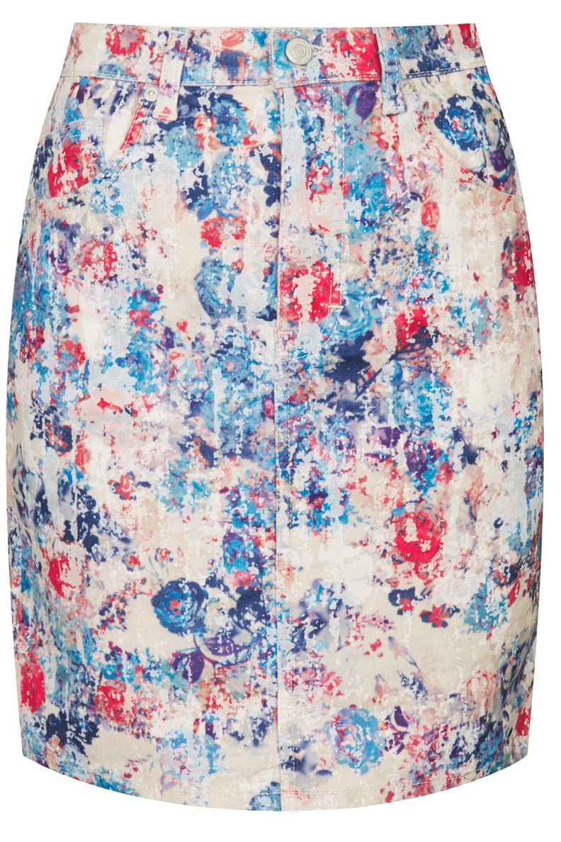 Topshop Floral-Print Midi Skirt