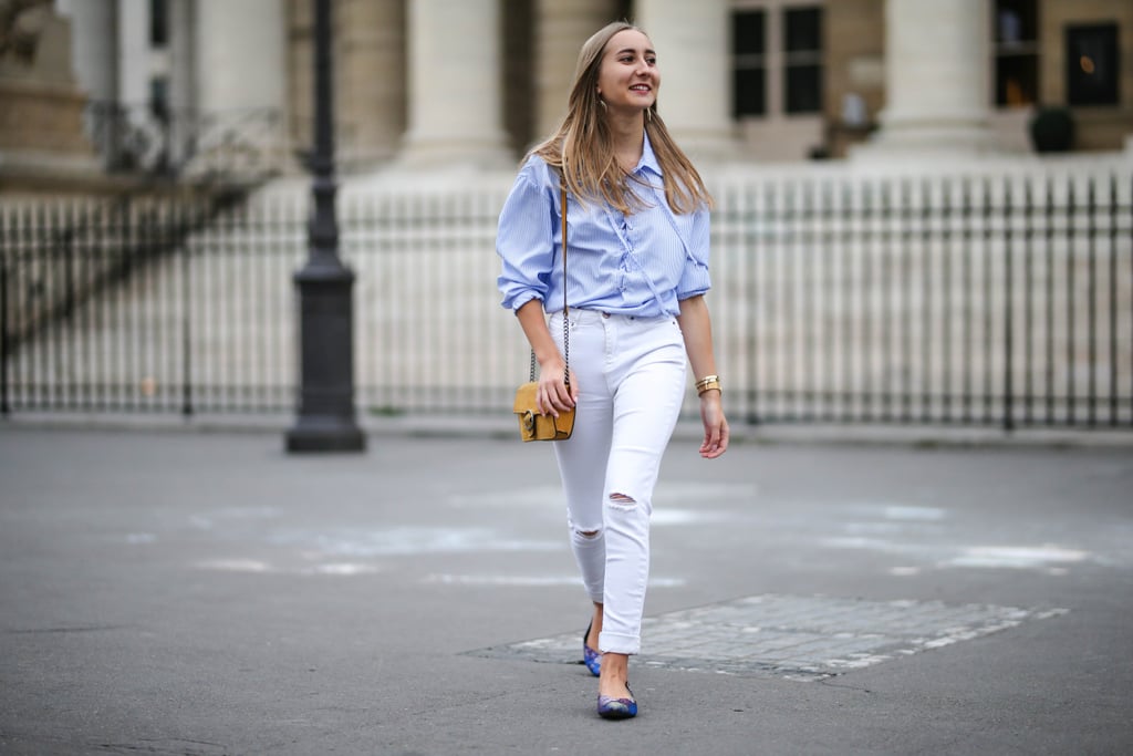 white shirt white jeans