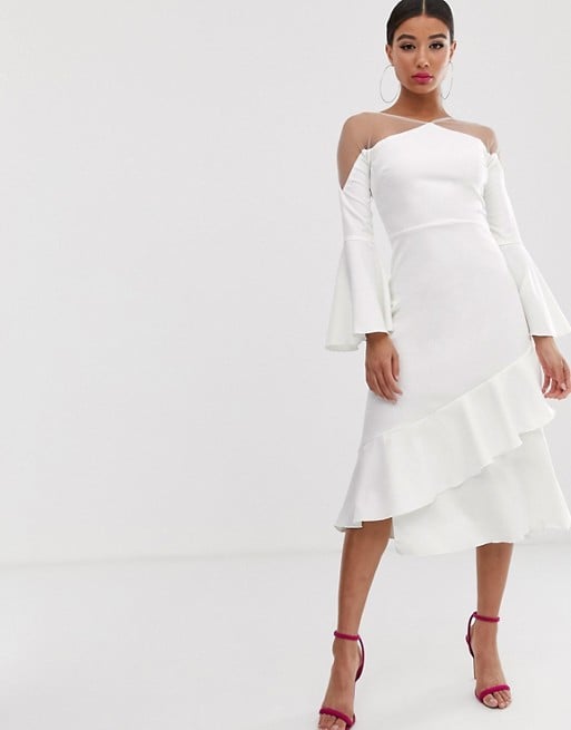 Yaura Sheer Insert Ruffle Frill Hem Midi Dress