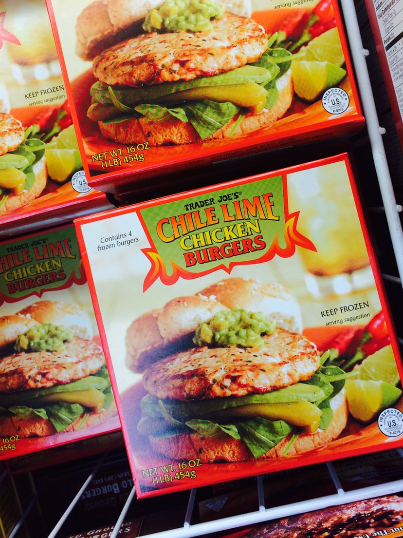 Chili lime chicken burgers from Trader Joe's