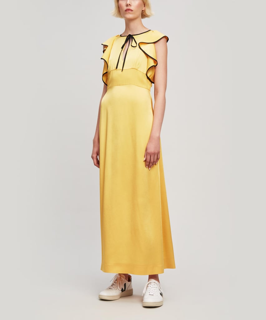 Alexa Chung Tie-Front Ruffles Satin Maxi Dress