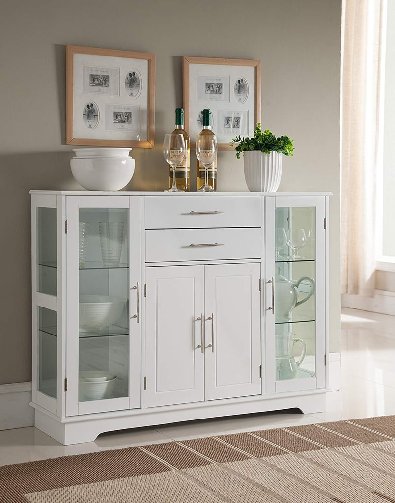 Kings Brand Furniture VD-60366HW Kitchen Storage Cabinet Buffet With Glass Doors