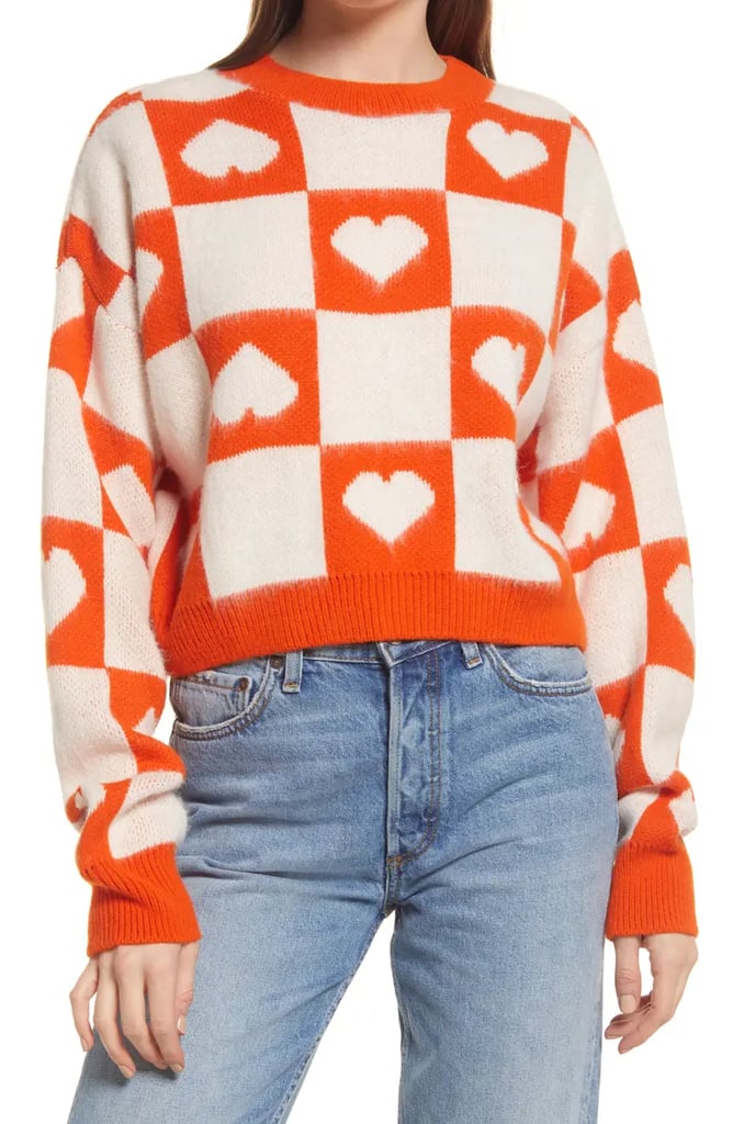 Queen of Hearts: Topshop Women's Heart Check Crop Sweater