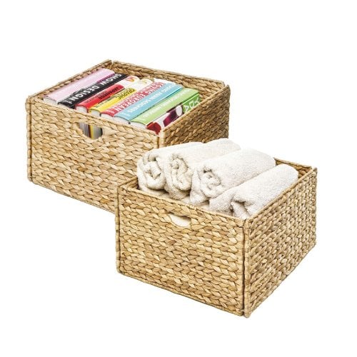 Seville Classics Foldable Handwoven Water Hyacinth Cube Storage Basket (2-Pack)