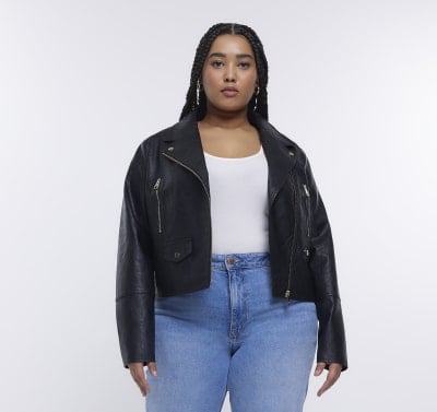 River Island Plus Black Faux Leather Biker Jacket