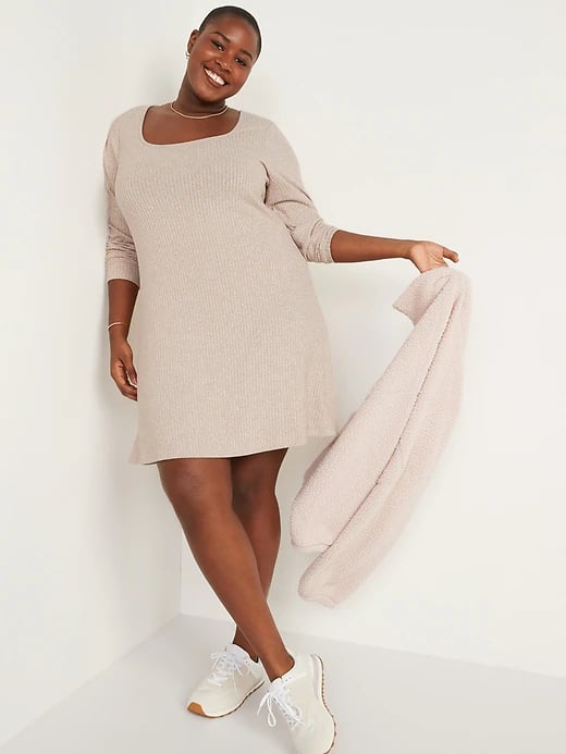 Old Navy Fit & Flare Rib-Knit Long-Sleeve Mini Dress