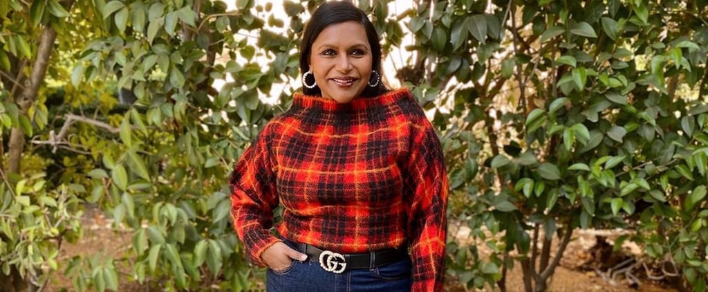 Mindy Kaling's Red Plaid Sweater and Jeans on Instagram